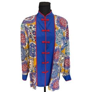 Vintage Bob Mackie Wearable Art Silk Colorful Asian Inspired Blouse Size M